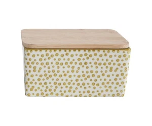 Butterdose Butterbox gelb Keramik mit Bambus Deckel Retro Skandi Bloomingville - Bild 1 von 1