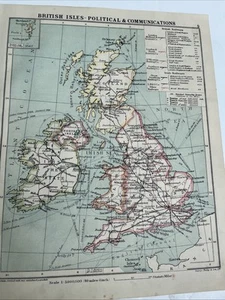 1923: Map Of British Isles Political & Communications BC #9 Old Antique Print - Picture 1 of 6