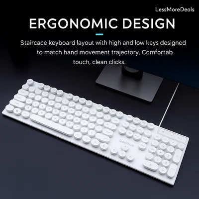 - White Round Key Blue Backlit Wired Keyboard – Mechanical Feel,Ergonomic Design - Image 1 of 2