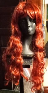 Vivid Red 35" long curly wig with bangs cosplay costume performance synthetic - Picture 1 of 3