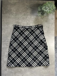 Gonna donna vintage Burberry London a quadri in lana nero/bianco a quadri taglia 12 - Foto 1 di 10