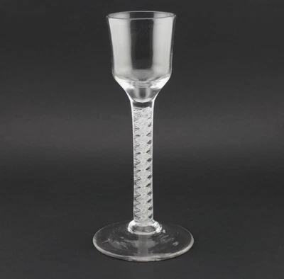 c1765, ANTIQUE 18thC GEORGIAN DSOT OPAQUE TWIST OGEE BOWL CORDIAL WINE GLASS - Image 1 of 4