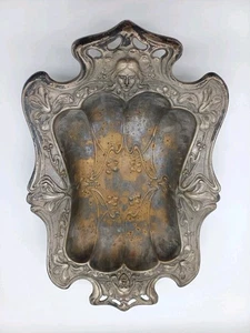Antik Schale Jugendstil Messing versilbert um 1900 bis 1910 Laub Frauengeschter - Bild 1 von 9
