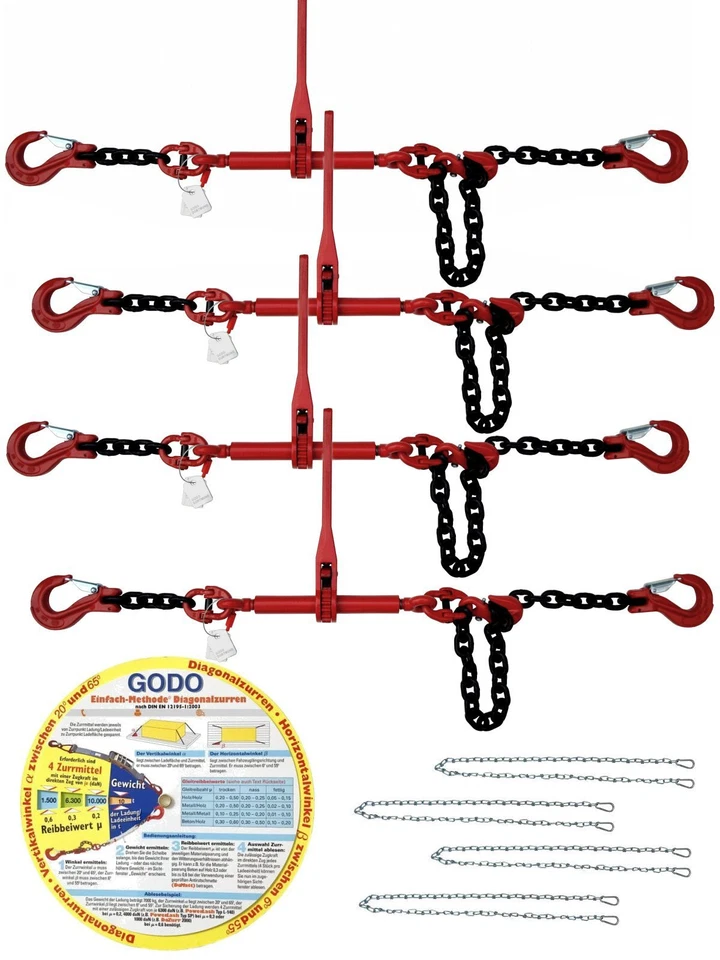 Zurrkette 1-teilig 6mm Zurrkraft:22kN (2,2t) Länge:3,5m Spannkette SET:4Stück - Bild 1 von 1