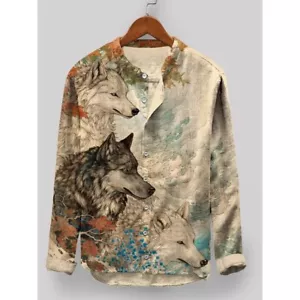 Camisa Top Para Hombres Estampada Mangas Largas Blusa China Abotonada Algodón Lino Prendas para el torso - Imagen 1 de 31