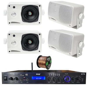 Home Amplified Bluetooth MP3 Receiver, 4x 3.5'' White Speaker, 16-G 50 Ft Wire - Picture 1 of 9