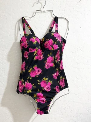Купальник ретро Betsey Johnson цельный с розами цветочный для похудения на косточках топ большой - Изображение 1 из 4