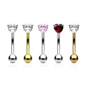 5pc Prong Set Heart Gem Eyebrow Rings Wholesale Lot 316L Surgical Steel 16g - Picture 1 of 1