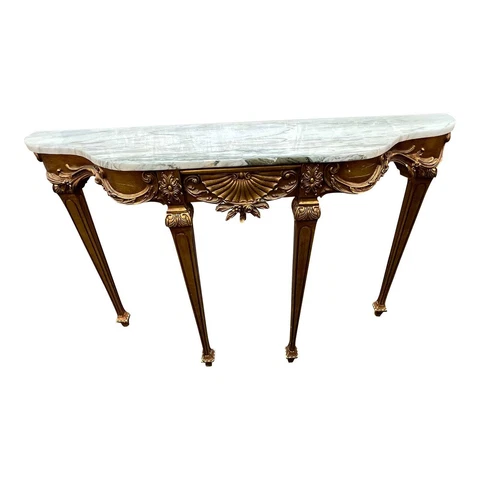 Late 20th Century French Gold Gilt French Marble Top Console Sofa Table Cover