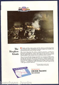 1944 UNION PACIFIC RR advertisement, UP 4002, 3958 & 3953 steam locomotives WWII - Bild 1 von 1