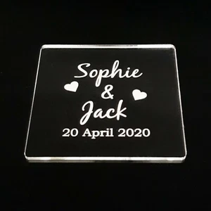 Names and Date Personalised Wedding Coasters, Personalised wording, many colours - Picture 1 of 4