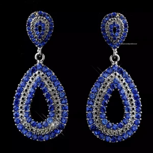 Lab-Created Beautiful 2.50ct Royal Blue Round Sapphire Engagement Earrings - Picture 1 of 3