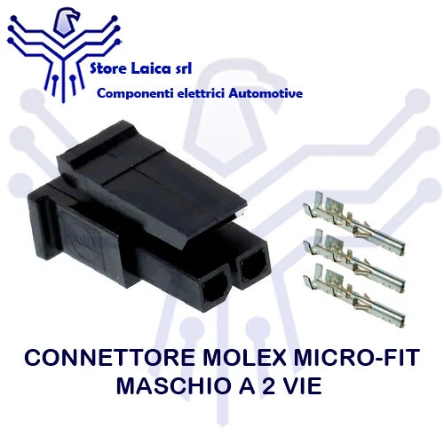 CONNETTORE 2 VIE MICRO-FIT 3.0 MOLEX MASCHIO KIT 2 PIN COMPLETO 0430200200