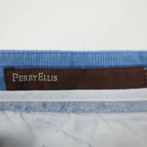 Perry Ellis Shorts 32 Mens Khaki Chino Preppy Casual Slacks Check Plaid 21" - Picture 1 of 9