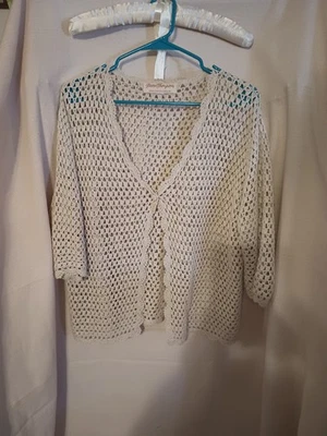 Norm Thompson Y2K 女式大号遮盖波西米亚波西米亚布贴钩针编织针织短 — 第 1/4 张图片