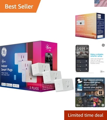 Paquete de 3 enchufes de toma WiFi inteligentes - dispositivos controlados por voz, compatibles con materia Foto 1 de 4