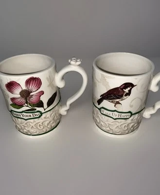 Grasslands Road Enjoy Your Day Coffee Wake Up Happy Mug Bird Floral Set (2) - Image 1 of 4
