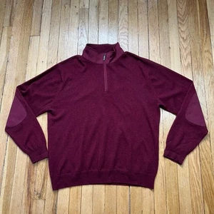 Orvis Wolle & Kaschmir 1/4 Reißverschluss Pullover Ellenbogenaufnäher Herren Größe Extra Large Weinrot - Bild 1 von 13