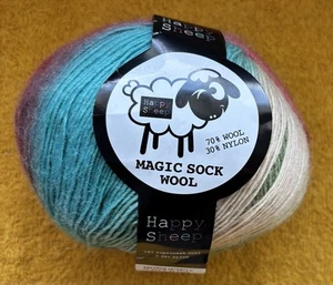 Happy Sheep Magic Sock Wool 70% Wool 4x100g Balls Shade 12 Meadow -Green, Blue, - Picture 1 of 10