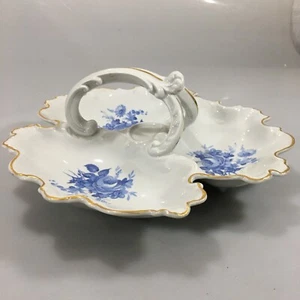 Bandeja de porcelana vintage Limoges Roland Freyry azul floral 3 secciones - Imagen 1 de 8