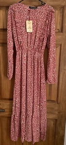 Por La Cara Pink Floral Crew Neck ,Unlined Modest Hijab Dress -Size 42(XL) - Picture 1 of 7