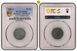 *One higher* PCGS MS63 1940-A 10 Pfennig Pfg Germany, Third Reich J.371 WW2 369 - Picture 1 of 4