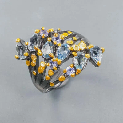 Topacio azul irradiado plata de ley 925/RVS401 Foto 1 de 4