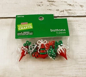 HL Christmas Craft Supply - Retro Ornaments Button Embellishments 5pc - Picture 1 of 1