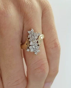 Adorable 1.80Ct Lab-Created Diamond Cluster Engagement Ring 14K Yellow Gold Fn - Picture 1 of 6