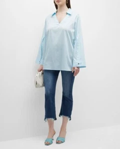 Harshman Lilou Long Sleeve Tunic Top Light Blue Sz 1X 100% Cotton Retail $216 - Picture 1 of 8