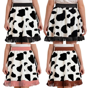 Kids Girls Halloween Party Cowgirl Suede Tassel Flannel Skirt Cosplay Costume - Picture 1 of 46