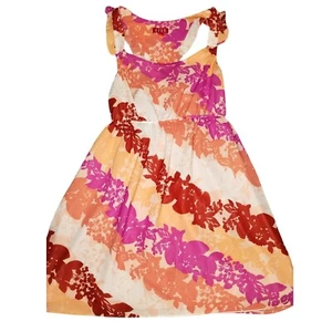 ELLE Kleid Blumenmuster ärmellos Racerback Freizeit Sommerkleid rosa orange M - Bild 1 von 12
