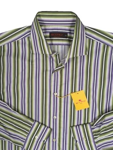 NEW $375 Etro Shirt! e 44 US 17.5 XXL White With Green & Purple Stripes ITALY - Picture 1 of 2