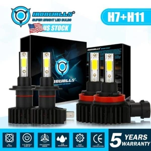 Kit de 2 pares de bombillas LED H11 H7 combo luz de haz bajo alto 6000K xenón HID - Imagen 1 de 12
