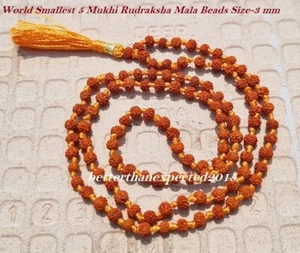Rarest World Smallest 5 Mukhi Rudraksha mala rosary Beads Size 3 mm Japa 108+1 - Picture 1 of 3