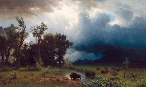Buffalo Trail the Impending Storm Painting by Albert Bierstadt Reproduction - Picture 1 of 3