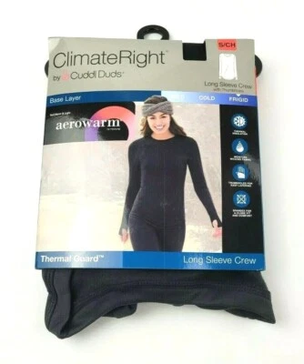 Cuddl Duds Climate Right Mujer’s Protector Térmico Manga Larga Crew Negro Talla Pequeña Foto 1 de 2