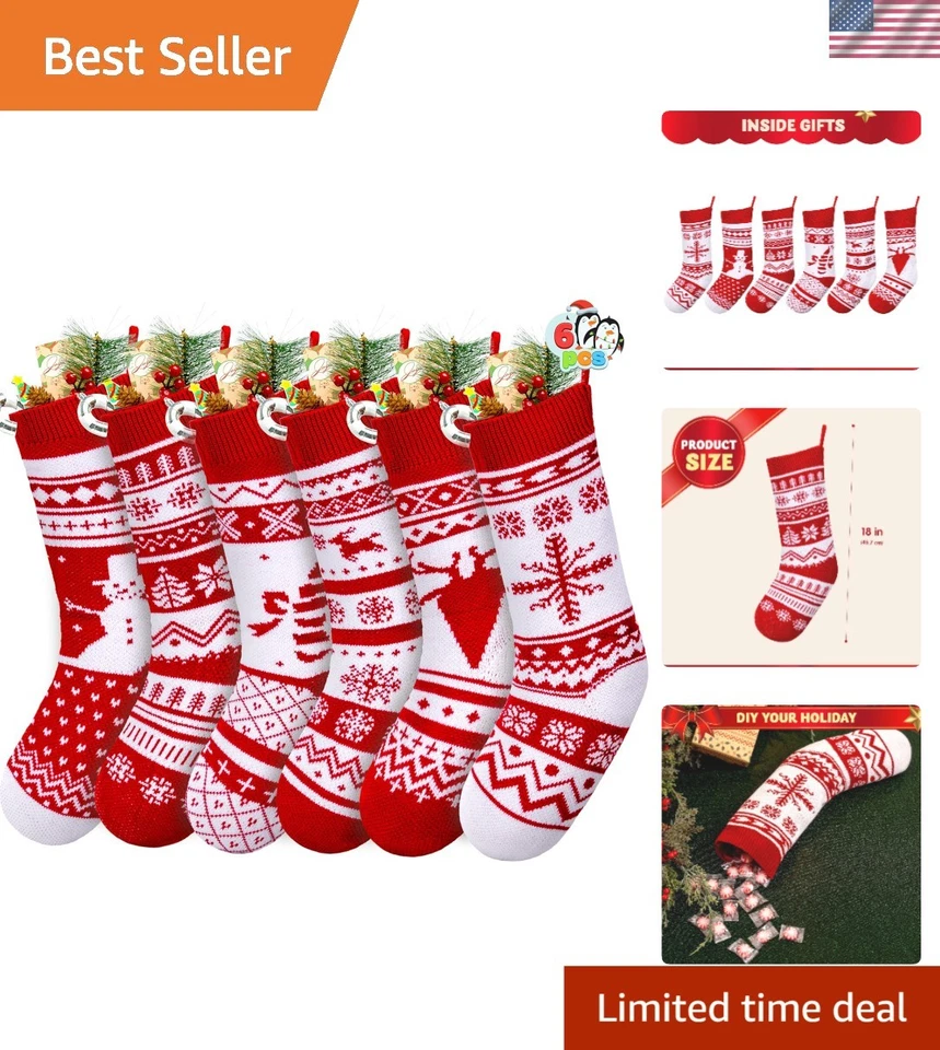 JOYIN 6 Pack 18" Christmas Knit Stockings Large Rustic Yarn Xmas Stockings...
