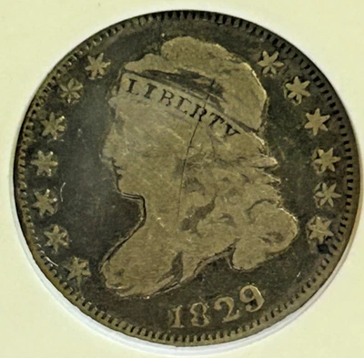 Moeda de dez centavos de busto com tampa de prata 1829 muito bom estado detalhes ANACS, pura e antiga, ótimos detalhes! - Imagem 1 de 4