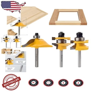 1/4" Shank Router Bit Set - 3PC Carbide Cabinet Door Making Woodworking - Picture 1 of 9