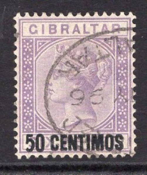 GIBRALTAR 1889 50C SOBRE 6D CON PIE CORTO VARIEDAD MUY FINO USADO. GIBONES 20a. Foto 1 de 1