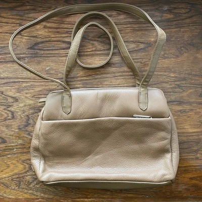 Bolso de Hombro Stone Mountain Beige Cuero Taupe 3 Secciones Cremallera Vintage Cartera Foto 1 de 4