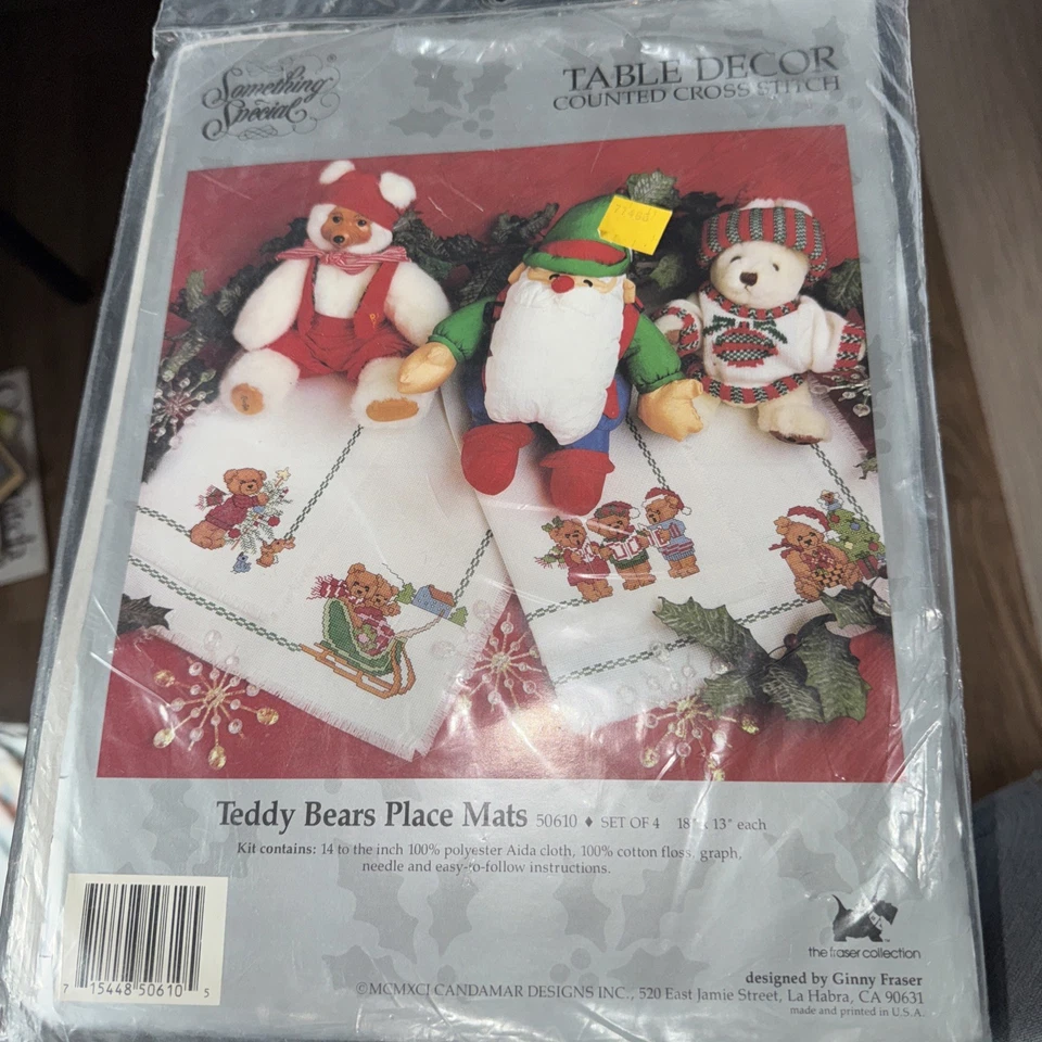 Something Special Cross Stitch Kit Christmas Teddy Bears Place Mats Set of 4