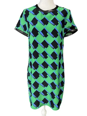 Vestido Alice & Trixie Mujer Pequeño Verde Negro Azul Seda Cuero Borde Geométrico Foto 1 de 4