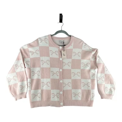 Cárdigan Suéter Sincerely Jules Rosa Blanco Lazo A Cuadros Mujer Talla Mediana Foto 1 de 4
