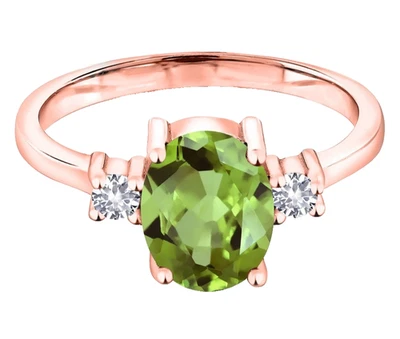 925 Silver Rose Gold Plated Peridot and White Topaz Solitaire Engagement Ring - Image 1 of 4