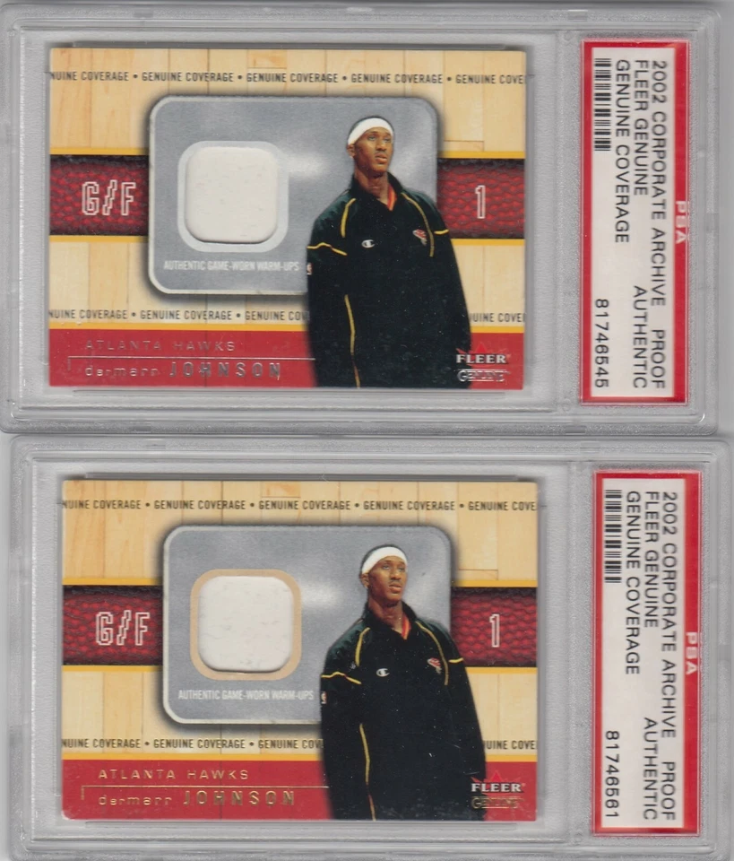 (2) 2002-03 DerMarr Johnson Fleer Genuine Cover Corporate TEST PROOF Jersey PSA - Image 1 of 1