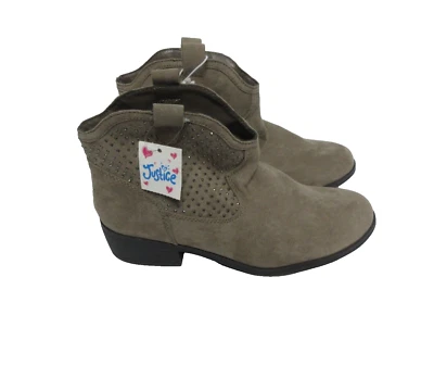 Justice девочек с заклепками из искусственной кожи ботильоны серо-коричневый размер 7 новый с Ярлыками - Изображение 1 из 4