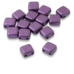 50 Pastel Bordeaux Tile Mini Beads, 5mm Purple Square 2-Hole Czech Glass Beads - Picture 1 of 5