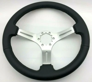 Tomü Akagi Black Leather and Silver Steering Wheel Fit Nardi NRG Vertex Drift - Picture 1 of 5